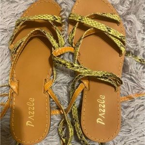 Snake print long strap sandals